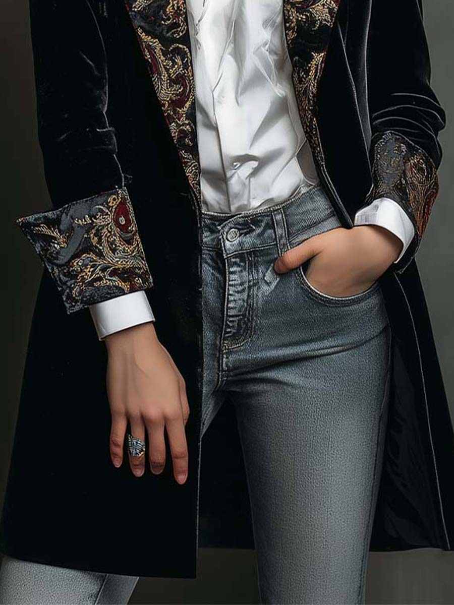 Camilla | Blazer Aderente con Stampa Barocca Nera
