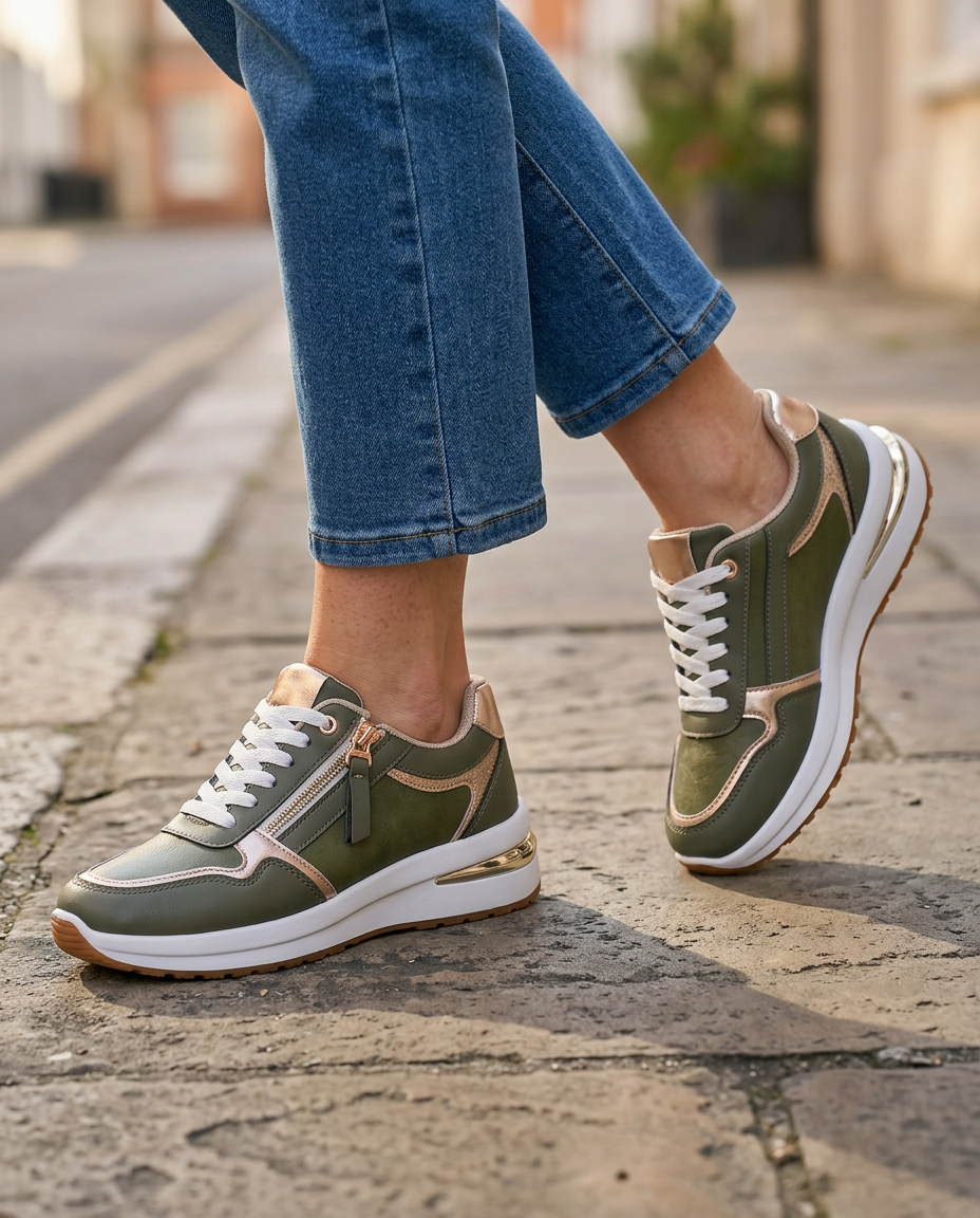 Sneakers Comode con Zip e Dettagli Metallizzati