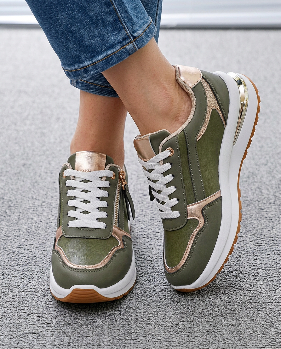 Sneakers Comode con Zip e Dettagli Metallizzati